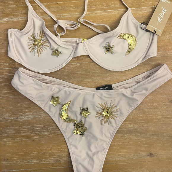 Champagne Bikini with Gold Sequin Moon